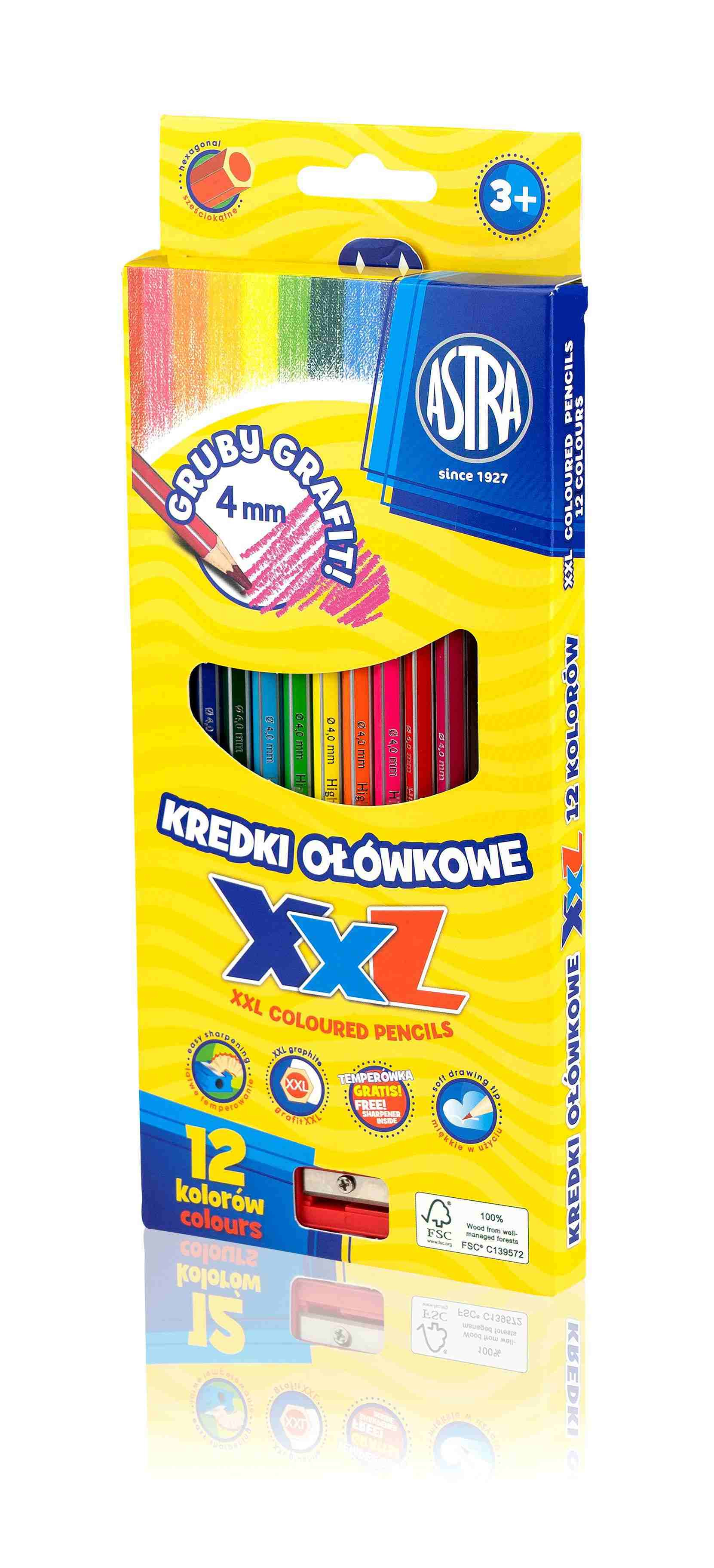 Kredki ołówkowe 12 kolorów hexagonalne  Astra