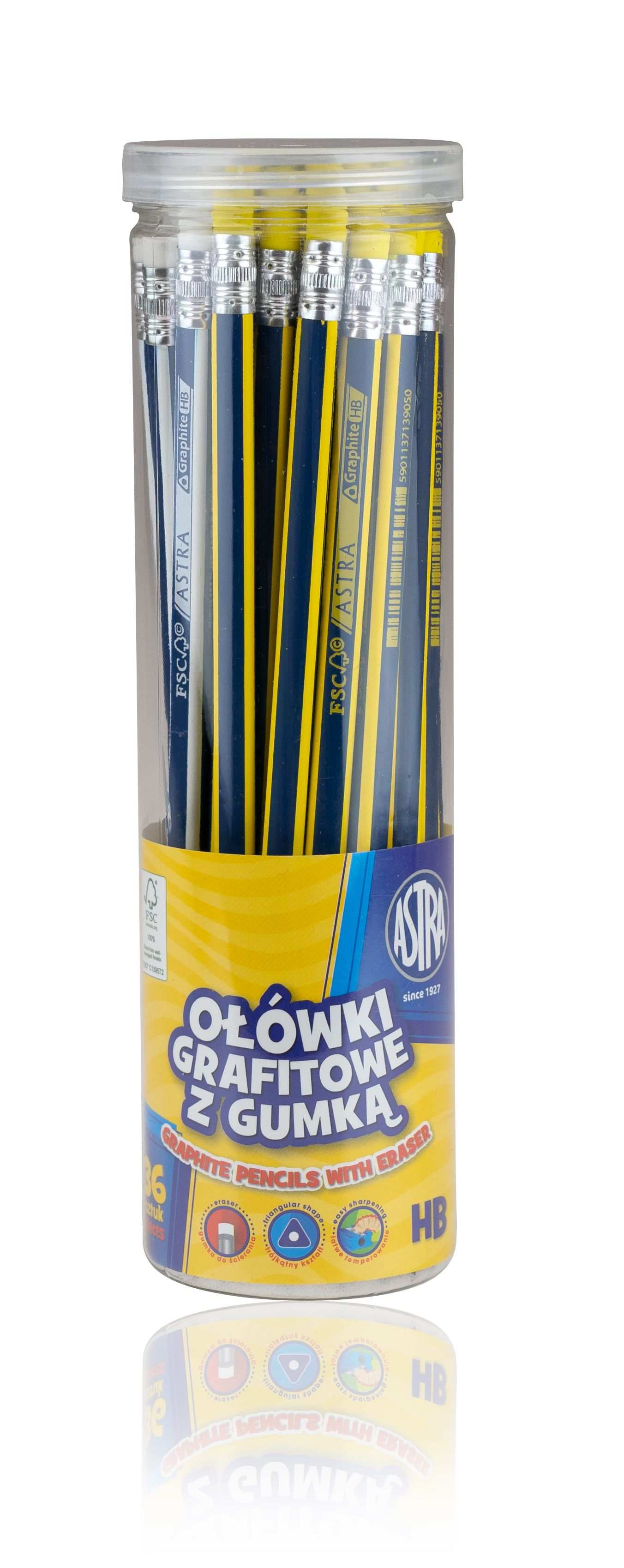 Ołówek grafionowy Astra z gumką HB drum