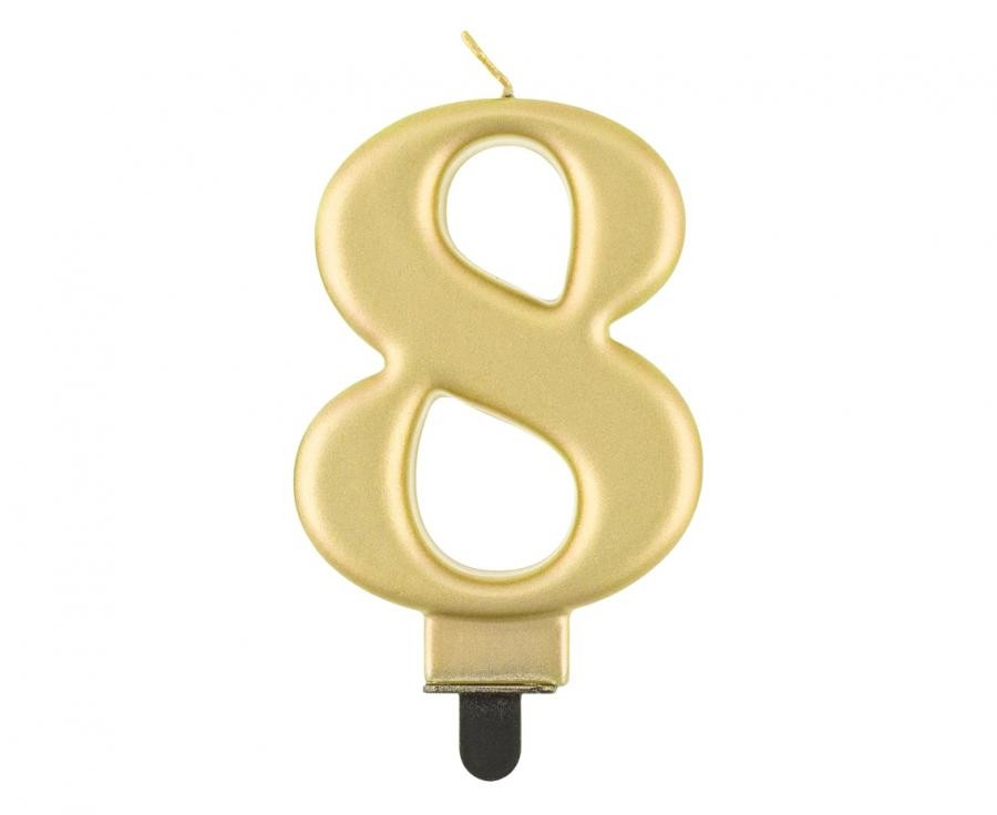Świeczka cyferka 8, metalik złota 8cm GoDan