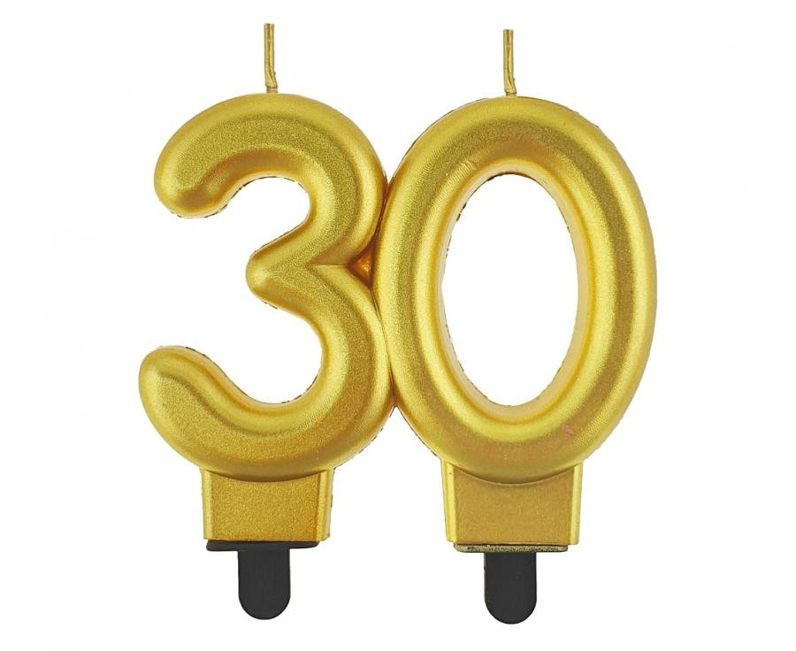 Świeczka B&C cyferka 30, metalik złota 8,0cm GoDan