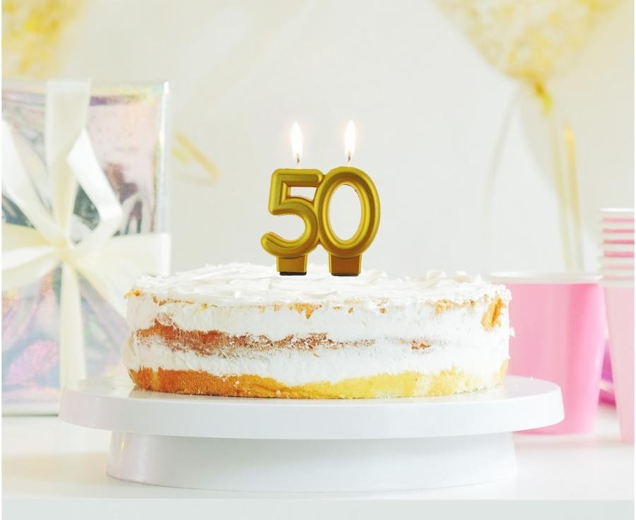 Świeczka B&C cyferka 50, metalik złota 8,0cm GoDan