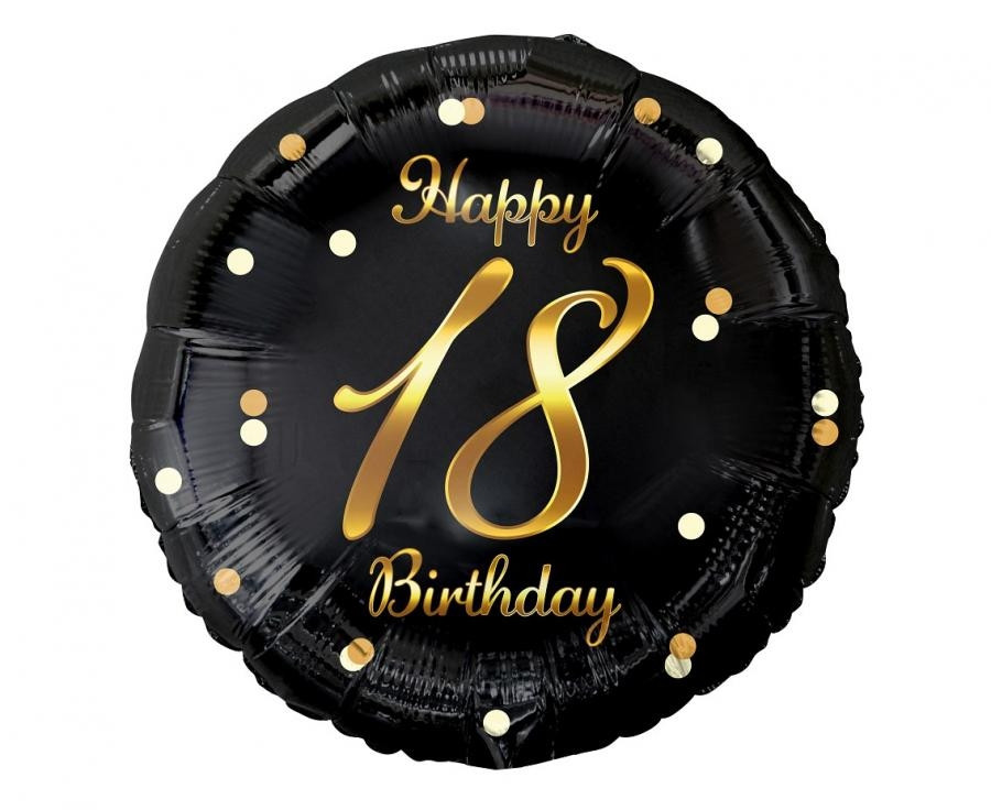 Balon foliowy Happy 18 Birthday, czarny, nadruk złoty, 18" FG-O18C Godan