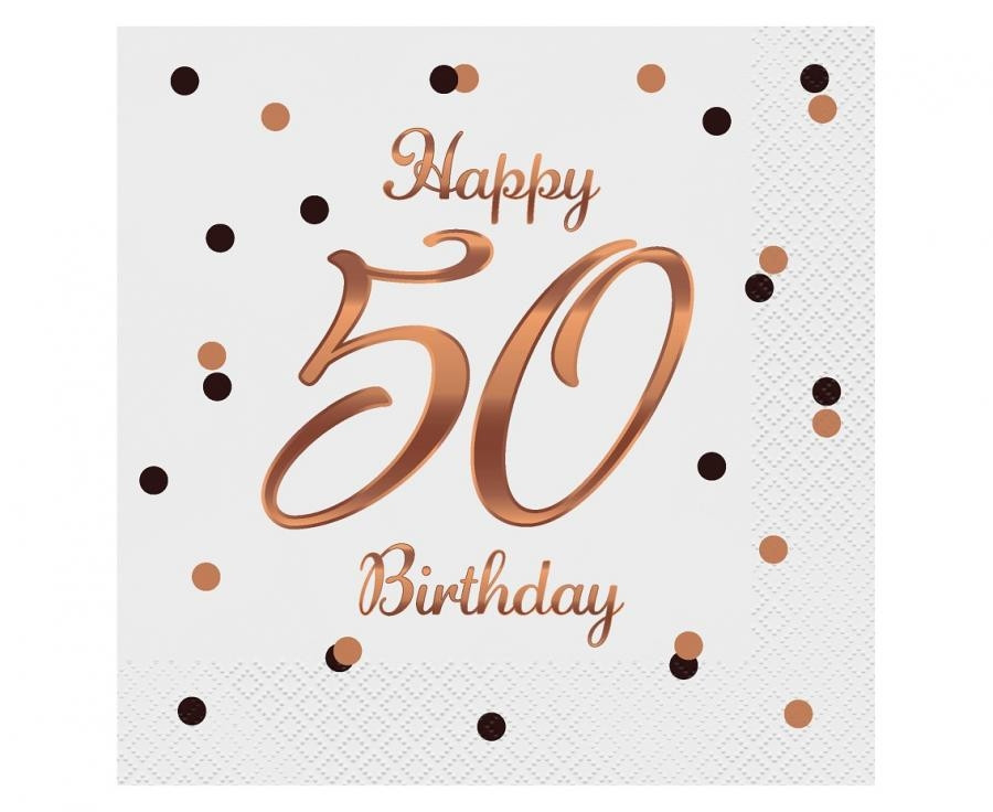 Serwetki B&C Happy 50 Birthday, białe, nadruk różowo-złoty 33x33 20szt PG-S50B GoDan