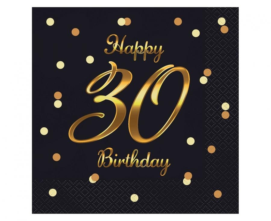 Serwetki B&C Happy 30 Birthday, czarne, nadruk złoty 33x33 20szt PG-S30C GoDan