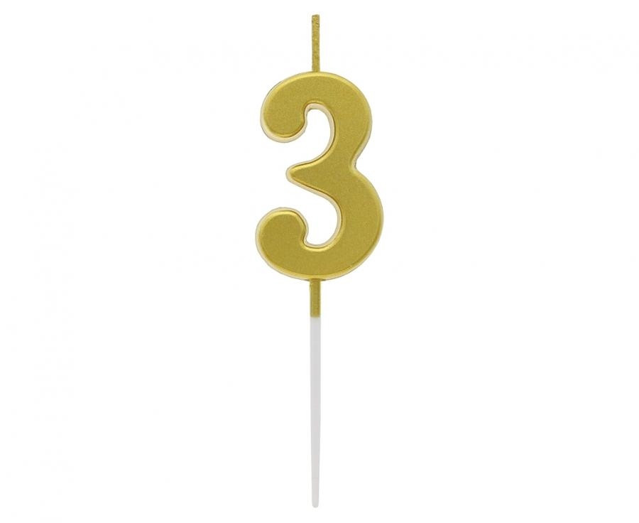 Świeczki piker B&C cyferka 3 metaliczna złota 9,5x2,3cm BH-SPZ3 GoDan