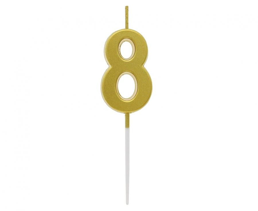 Świeczki piker B&C cyferka 8 metaliczna złota 9,5x2,3cm BH-SPZ8 GoDan