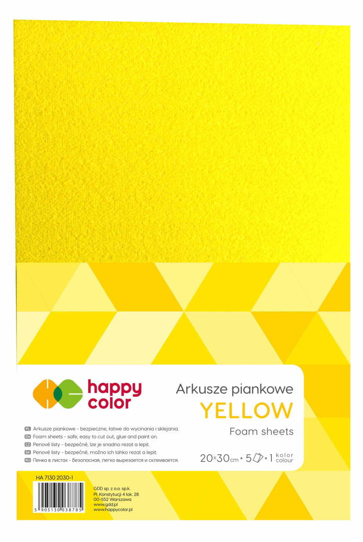 Arkusze piankowe A4 5szt. Happy Color żółte