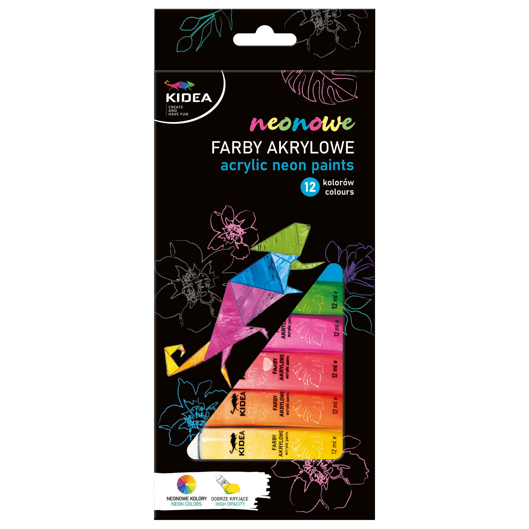 Farby akrylowe neonowe 12ml 12kol Kidea FAAN12KA Derform