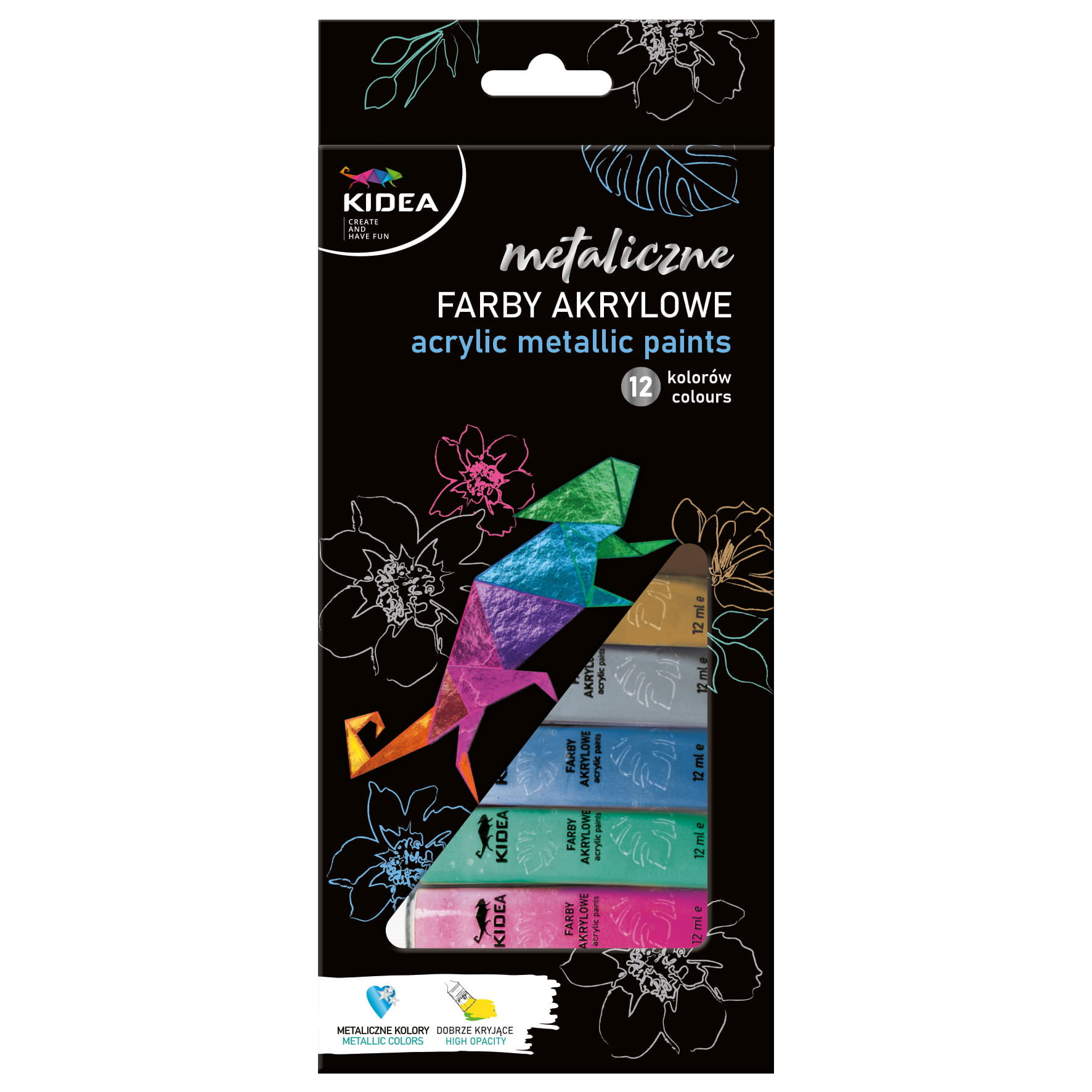 Farby akrylowe metaliczne 12ml 12kol Kidea FAAM12KA Derform