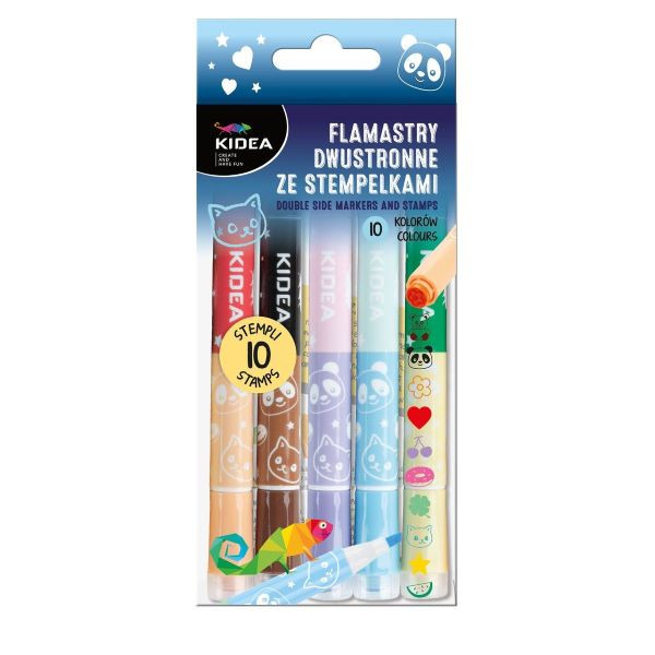 Flamastry dwustronne ze stempelkami 10kol Kidea Derform