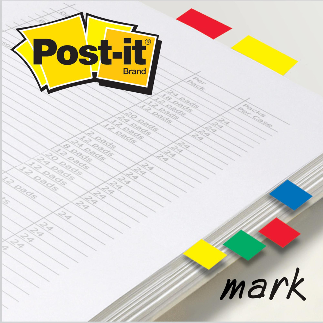 Zakładki Post-it szerokie, 4x50 zakładek 25,4x43,2mm + 2x24 Strzałki GRATIS