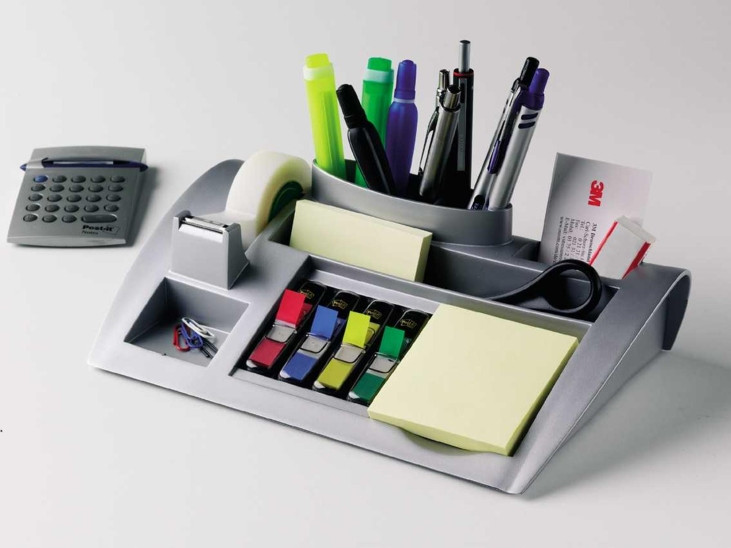 Organizer przybornik na biurko Post-it metalowy +karteczki zakładki taśma GRATIS