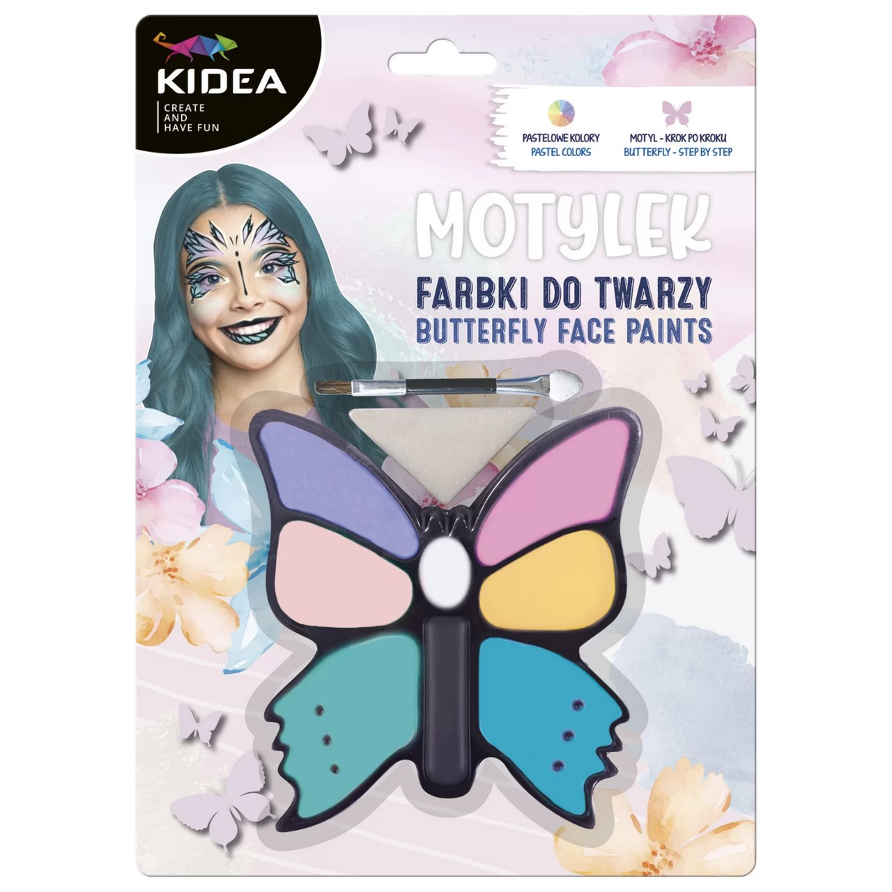 Farbki do twarzy - Motylek 8 kolorów + aplikator Kidea / Derform