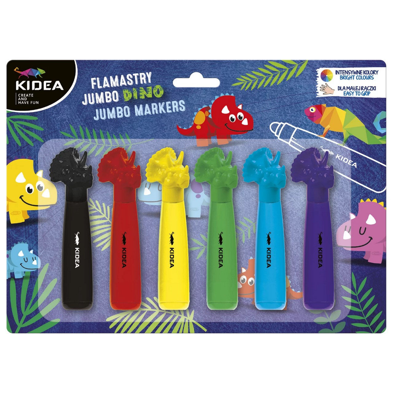 Flamastry Jumbo z figurką w Dinozaury 6 kolorów Kidea / Derform