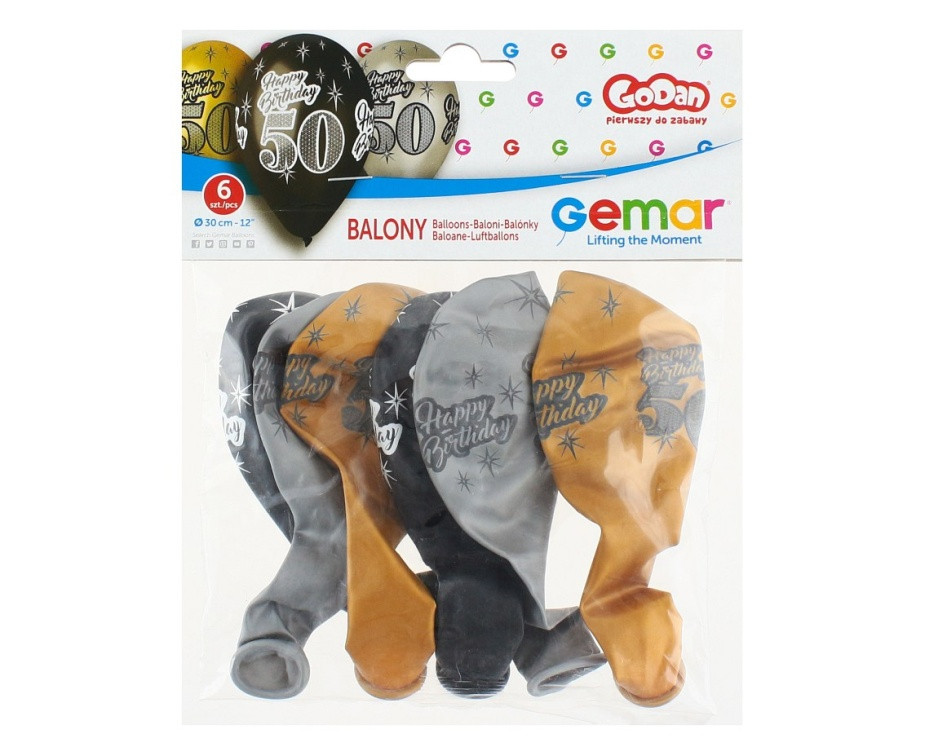 Balony Premium ,,Happy Birthday 50" metaliczne śr. 30 (6szt) GMS110/P457 GoDan