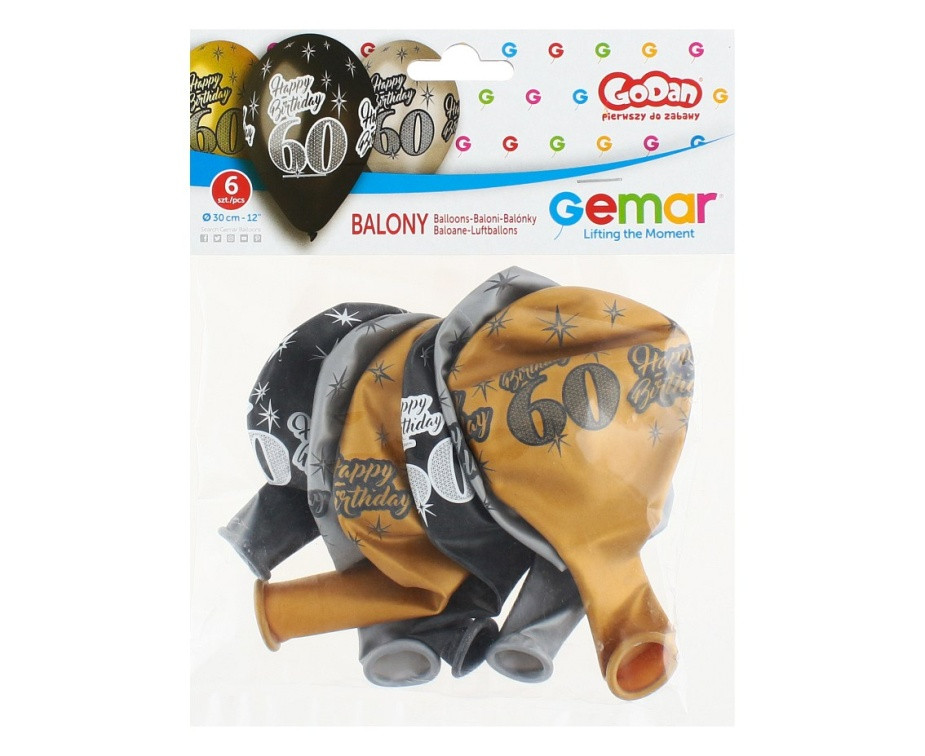 Balony Premium ,,Happy Birthday 60" metaliczne śr. 30 (6szt) GMS110/P458 GoDan