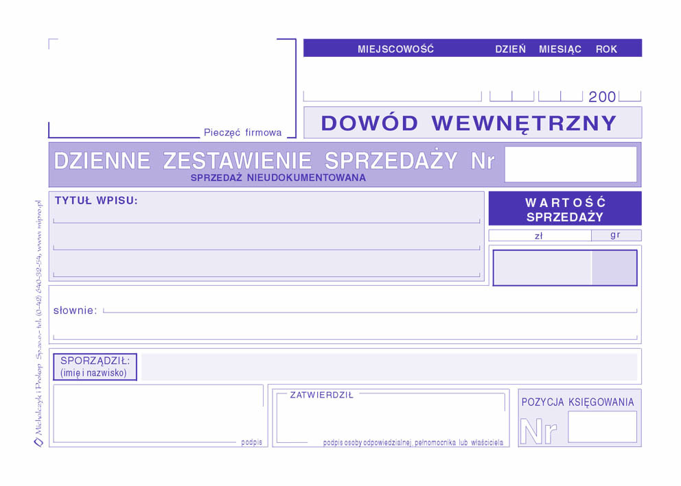 Dzienne zestawienie sprzedaży nieudokumentowanej K15 A6