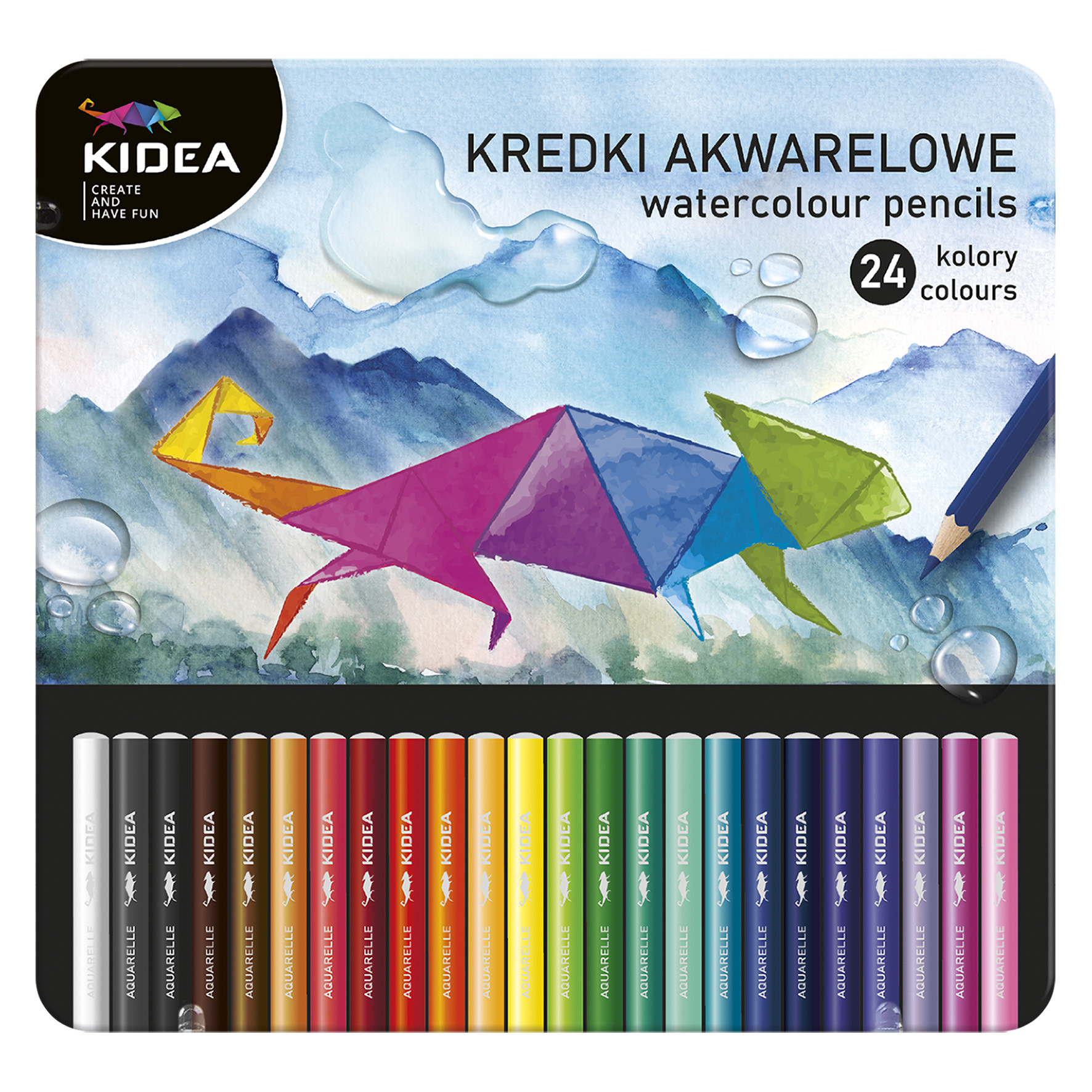 Kredki akwarelowe 24 kol w metalowym pudełku Kidea na prezent