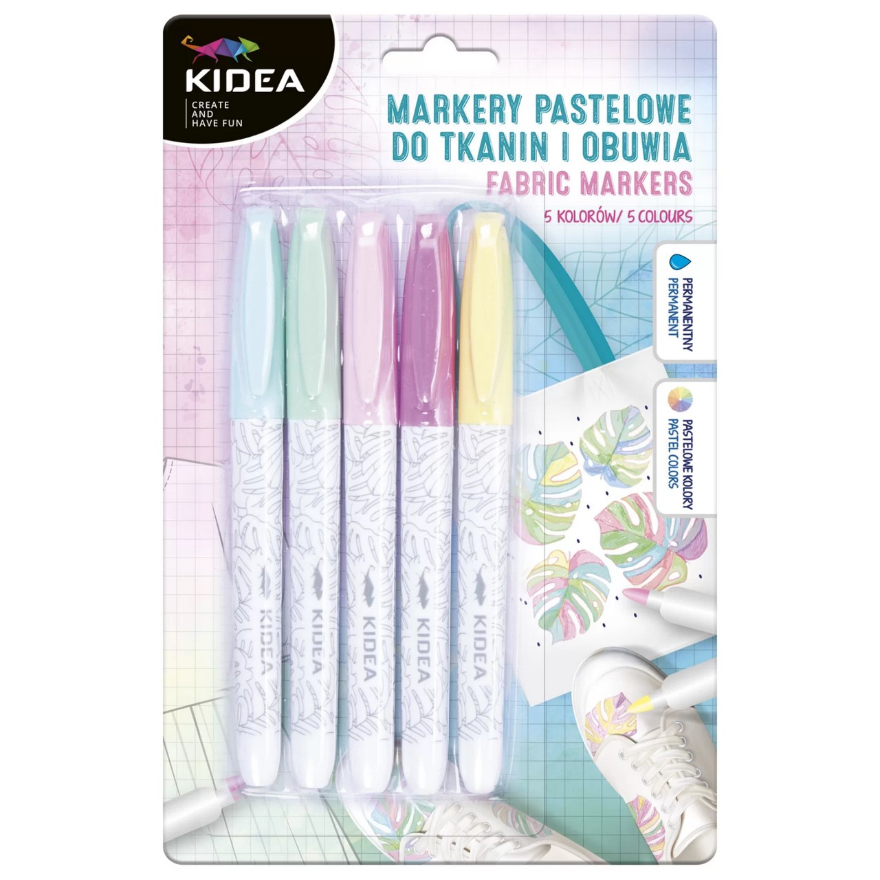Markery pastelowe do obuwia i tkanin 5 kolorów Kidea / Derform