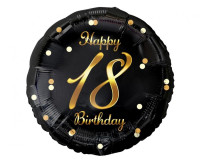 Balon foliowy Happy 18 Birthday, czarny, nadruk złoty, 18" FG-O18C Godan