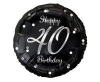 Balon foliowy Happy 40 Birthday czarny nadruk srebrny 18"  GoDan