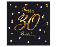 Serwetki B&C Happy 30 Birthday, czarne, nadruk złoty 33x33 20szt PG-S30C GoDan