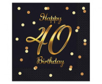 Serwetki B&C Happy 40 Birthday, czarne, nadruk złoty 33x33 20szt PG-S40C GoDan